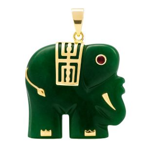 Jade Elephant with Ruby Eye 14KT