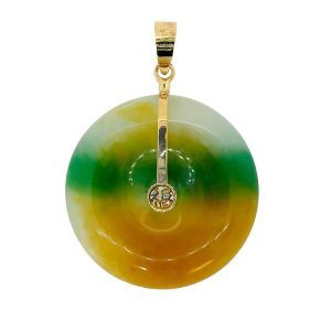 Genuine Multi Coloured Jade Flat Donut Pendant 14KT/25MM **Colour & Quality Enhanced**