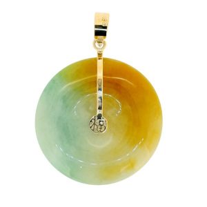 Genuine Multi Coloured Jade Flat Donut Pendant 14KT/25MM **Colour & Quality Enhanced**