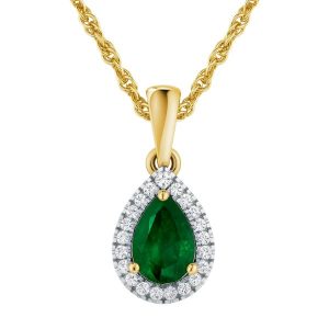 Gen. Emerald Pear 6x4 & .10TCW Diamond Cluster Pendant with 18" Chain 14KT