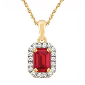 Gen. Ruby 6x4 & .10tcw Diamond Cluster Pendant with 18" Chain 14KT