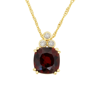 Gen. Garnet Cushion 7mm & .03TCW Diamond Pendant with 18" Chain 10KT