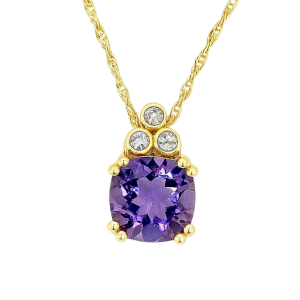 Gen. Amethyst Cushion 7mm & .03TCW Diamond Pendant with 18" Chain 10KT