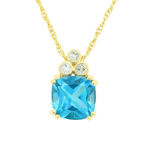 Gen. Blue Topaz Cushion 7mm & .03TCW Diamond Pendant with 18" Chain 10KT