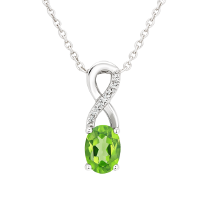 Genuine Peridot 6x4 & .03TCW Diamond Accented Infinity Design Pendant with 18" Chain 10KTW