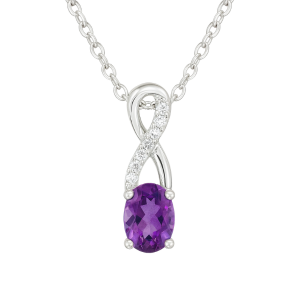 Genuine Amethyst 6x4 & .03TCW Diamond Accented Infinity Design Pendant with 18" Chain 10KTW