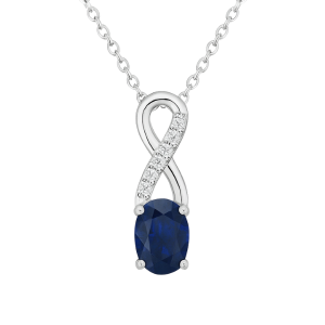 Genuine Sapphire 6x4 & .03TCW Diamond Accented Infinity Design Pendant with 18" Chain 10KTW