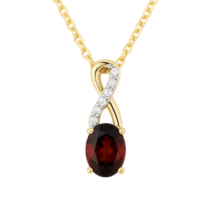 Gen. Garnet 6x4 & .03TCW Diamond Accented Infinity Design Pendant with 18" Chain 10KT