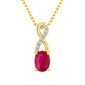 Genuine Ruby 6x4 & .03TCW Diamond Accented Infinity Design Pendant with 18" Chain 10KT
