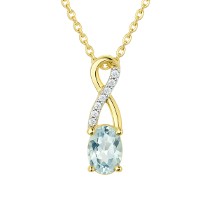 Gen. Aquamarine 6x4 & .03TCW Diamond Accented Infinity Design Pendant with 18" Chain 10KT