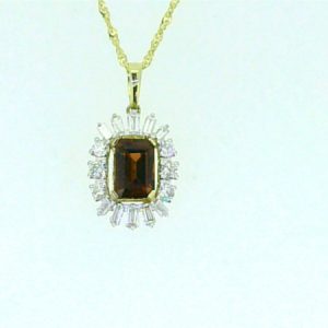 Genuine Garnet 6x4 & 25tcw Baguette & RB Dia s Cluster Pendant with 18" Chain 10KT