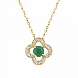 Gen. Emerald 4mm & .06tcw Diamonds Clover Pendant with 18" Chain 10KT
