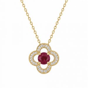 Gen. Ruby 4mm & .06tcw Diamonds Clover Pendant with 18" Chain 10KT