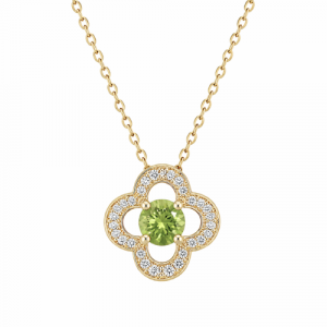 Gen. Peridot 4mm & .06tcw Diamonds Clover Pendant with 18" Chain 10KT