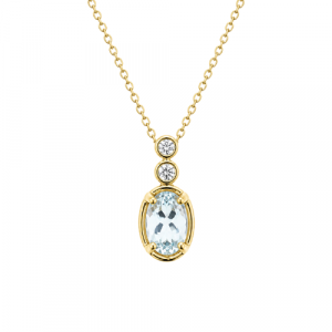 Gen. Aquamarine 6x4mm & .04tcw Diamond Pendant with 18" Chain 10KT