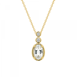 Gen. White Topaz 6x4mm & .04tcw Diamond Pendant with 18" Chain 10KT