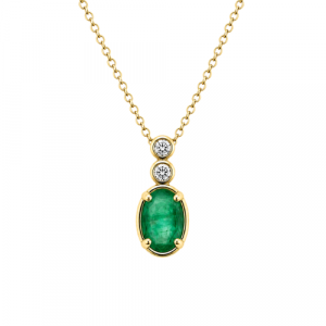 Gen. Emerald 6x4mm & .04tcw Diamond Pendant with 18" Chain 10KT