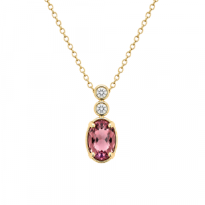 Gen. Pk Tourmaline 6x4mm & .04tcw Diamond Pendant with 18" Chain 10KT