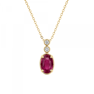 Gen. Ruby 6x4mm & .04tcw Diamond Pendant with 18" Chain 10KT