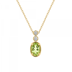 Gen. Peridot 6x4mm & .04tcw Diamond Pendant with 18" Chain 10KT
