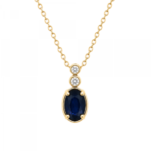 Gen. Sapphire 6x4mm & .04tcw Diamond Pendant with 18" Chain 10KT