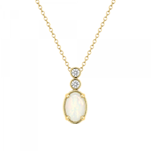 Gen. Opal 6x4mm & .04tcw Diamond Pendant with 18" Chain 10KT