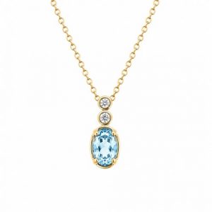 Gen. Blue Topaz 6x4mm & .04tcw Diamond Pendant with 18" Chain 10KT