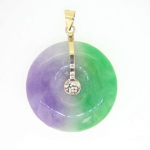 Genuine Green & Lavender Jade Enhanced Flat Donut Pendant 14KT/25MM   **Colour & Quality Enhanced**