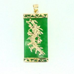 Genuine Jade Enhanced Flat Bar Dragon Pendant 14KT/30MM   **Colour & Quality Enhanced**