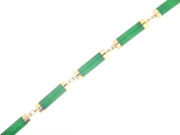 Genuine  Jade 9 Column Link Bracelet 14KT/4MM  **Colour & Quality Enhanced**
