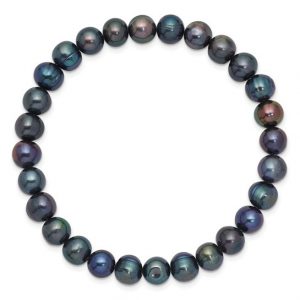 6-6.5MM Cultured Fresh Water Black Pearl Stretch Bracelet *Colour Enhanced