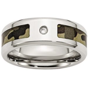 8MM Brown Camo with Cubic Zirconia Stainless Steel Wedding Band/SIZE 11