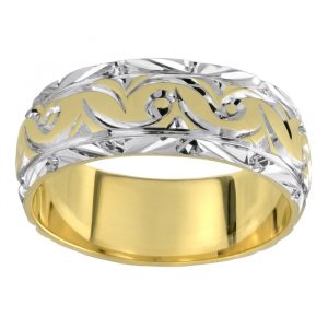 8MM D.Cut Engraved Dome Wedding Band 10KT TT/SIZE 7 *CLEARANCE-FINAL SALE*