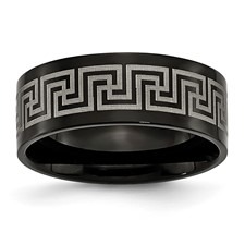 8MM Titanium Black IP Plated with Greek Key Design Wedding Band/Size 10.5 *CLEARANCE-FINAL SALE*