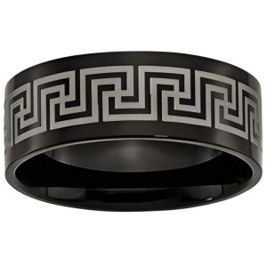 8MM Titanium Black IP Plated with Greek Key Design Wedding Band/Size 10.5 *CLEARANCE-FINAL SALE*