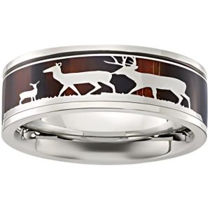 8MM Wood & Deer Inlay Stainless Steel Wedding Band/Size 10