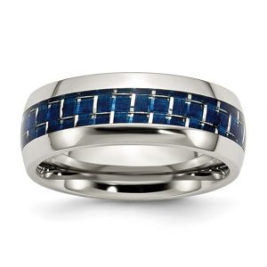 8MM Blue Carbon Fiber Inlay Wedding Band Stainless Steel/Size10