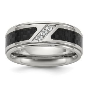 8MM Carbon Fiber Inlay with Cubic Zirconia Wedding Band Titanium/Size10
