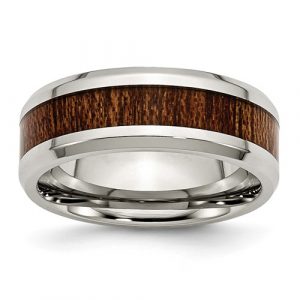 8MM Brown Koa Wood Inlay Stainless Steel Wedding Band/Size 10