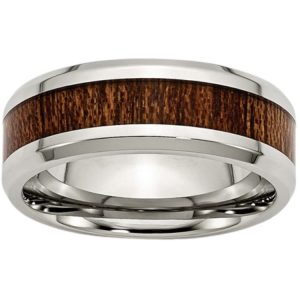 8MM Brown Koa Wood Inlay Stainless Steel Wedding Band/Size 10