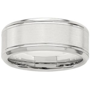 8MM Beveled Edge Brushed Wedding Band Sterling Silver/Size 10