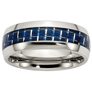 8MM Blue Carbon Fiber Inlay Wedding Band Stainless Steel/SIZE 8