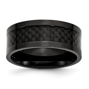 9MM Titanium Polished Black IP-Plated with Carbon Fiber Inlay Wedding Band/SIZE 11