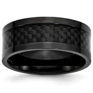 9MM Titanium Polished Black IP-Plated with Carbon Fiber Inlay Wedding Band/SIZE 11