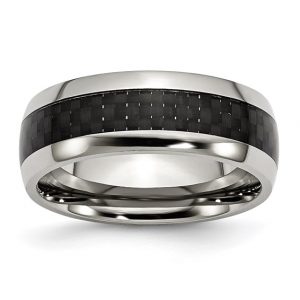 Carbon Fiber Inlay Stainless Steel Wedding Band/Size 11