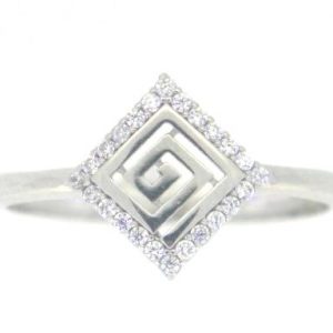Greek Key Design with Cubic Zirconia Halo Ring 10KT WG     *CLEARANCE-FINAL SALE*