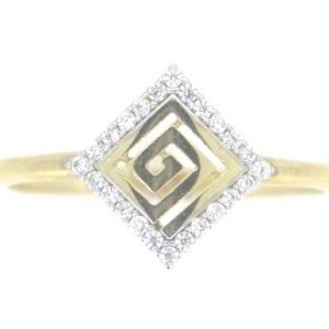 Greek Key Design with Cubic Zirconia Halo Ring 10KT