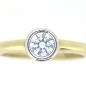 Cubic Zirconia Solitaire Bezel Set Engagement Ring 10KT TT  *CLEARANCE-FINAL SALE*
