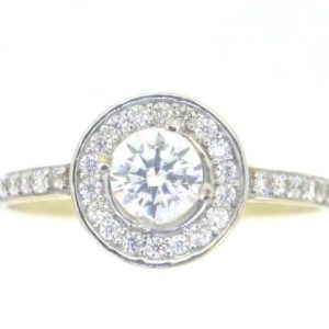5MM Cubic Zirconia Halo Engagement Ring 10KT TT