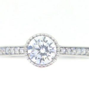 Cubic Zirconia Bezel with Shoulder Stones Ring 10KT WG  *CLEARANCE-FINAL SALE*
